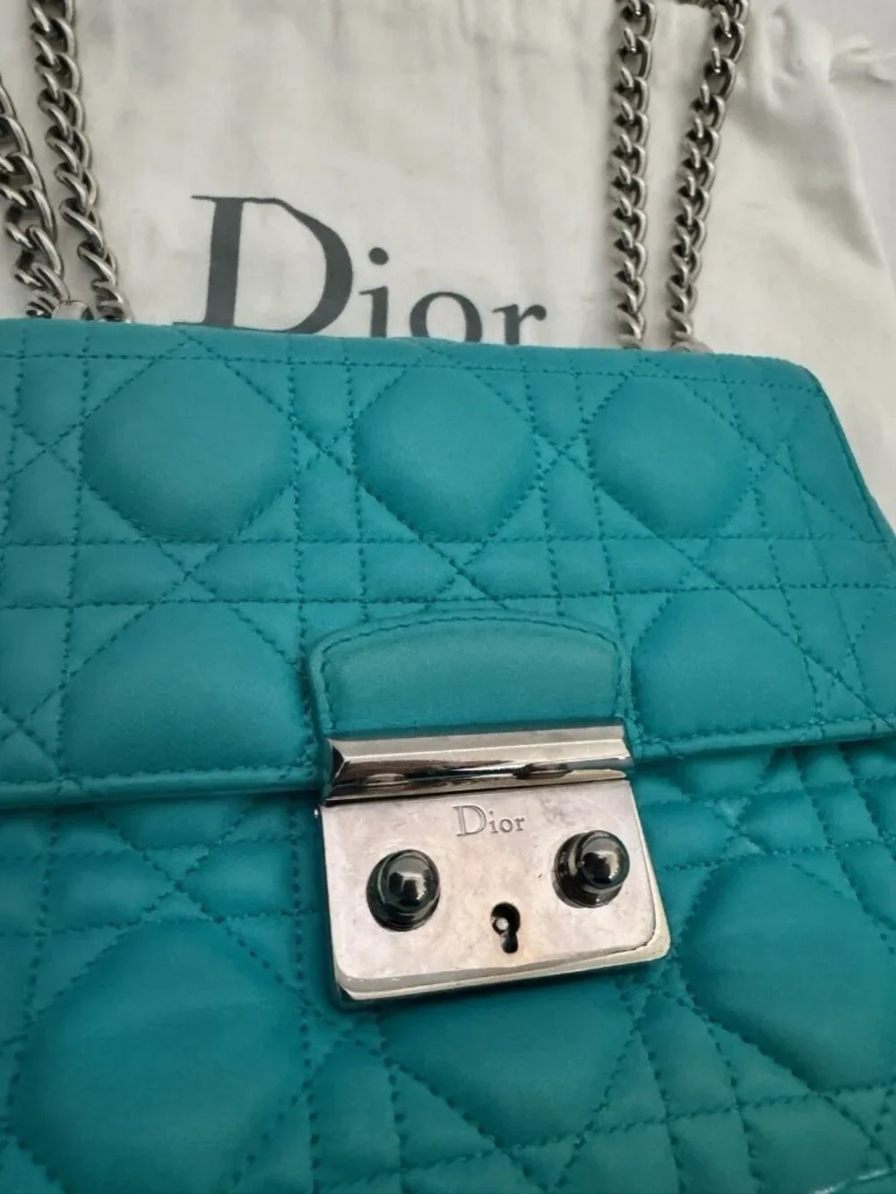 Authentic Dior Miss Dior Cannage Turquoise Blue Leather Shoulder Crossbody Bag